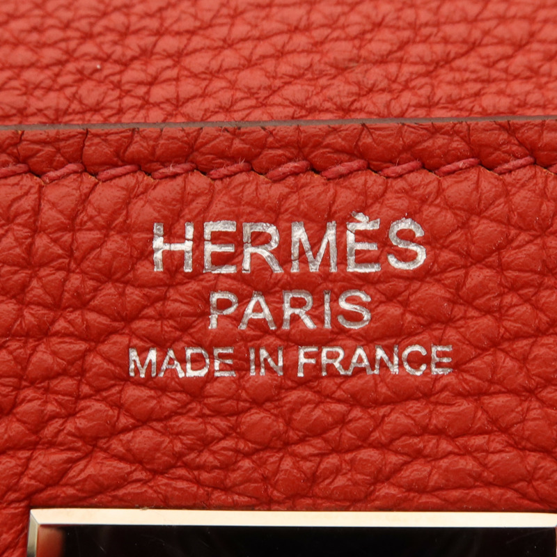 HERMES Clemence皮革Kelly 32銀扣手挽肩背兩用袋Rouge Casaque-6