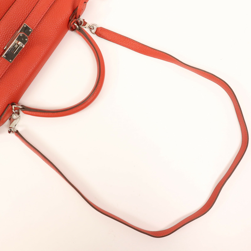 HERMES Clemence皮革Kelly 32銀扣手挽肩背兩用袋Rouge Casaque-7