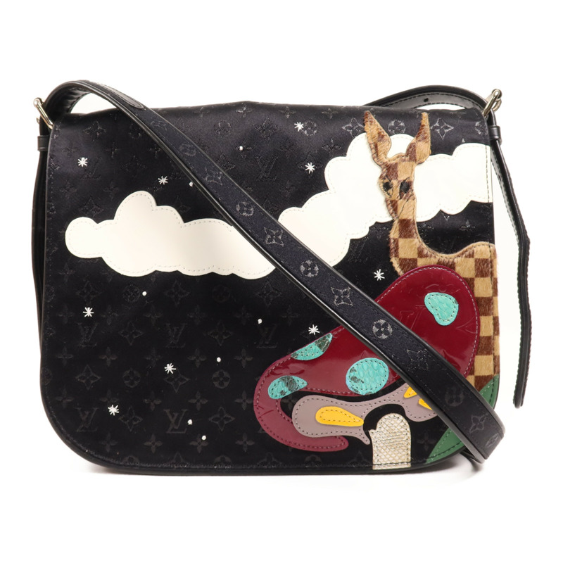 LOUIS VUITTON Monogram Satin Comte De Fe Musette銀扣肩背袋黑色-0