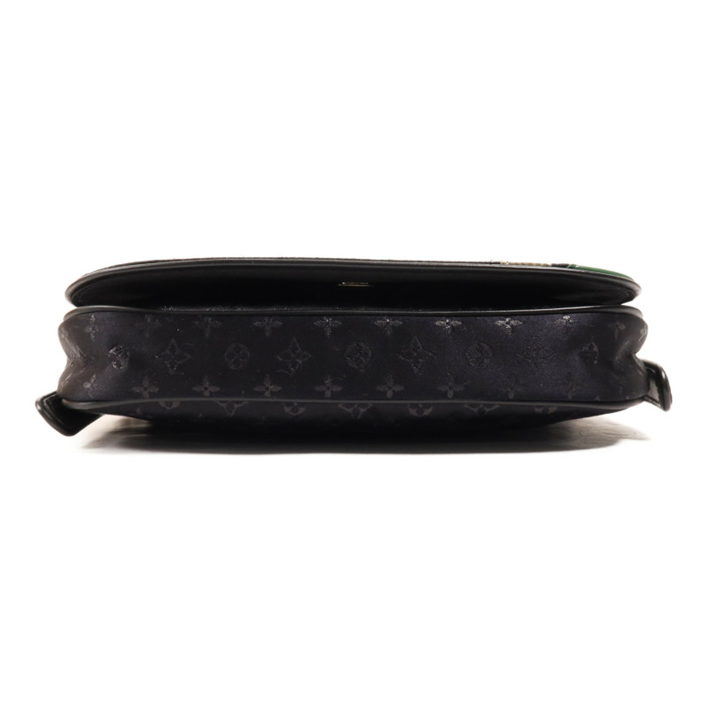 LOUIS VUITTON Monogram Satin Comte De Fe Musette銀扣肩背袋黑色-3