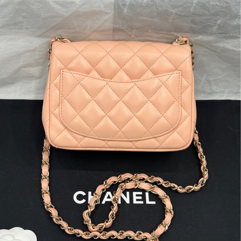 香奈兒Chanel 21p 裸粉色 淺粉色 淡金扣 羊皮 方胖子 斜挎包-2