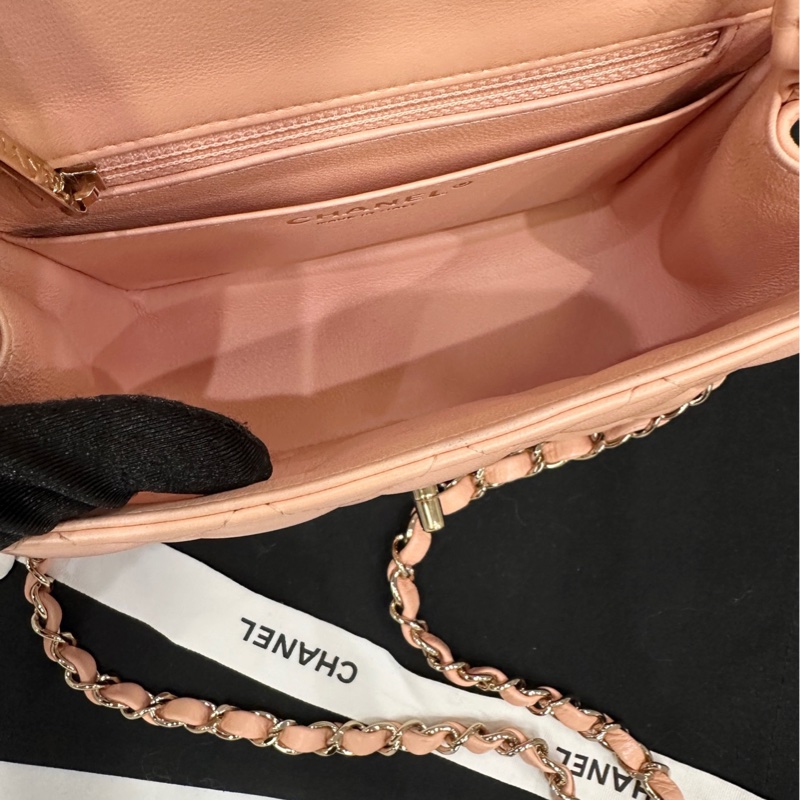 香奈兒Chanel 21p 裸粉色 淺粉色 淡金扣 羊皮 方胖子 斜挎包-5