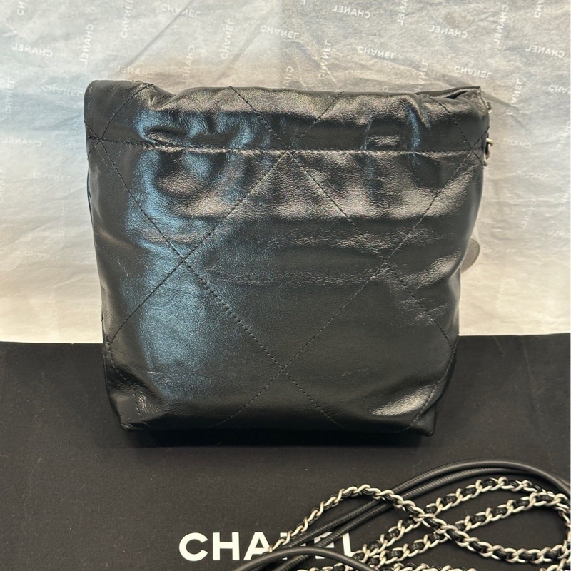 香奈兒 Chanel 25c 22bag mini 黑銀 牛皮 肩帶可拆卸-1