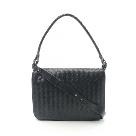 BOTTEGA VENETA Swing Messenger Intrecciato 單肩包 皮革 黑色 全新 BV