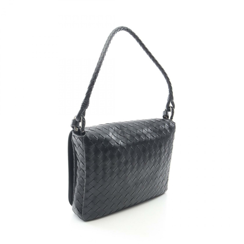 BOTTEGA VENETA Swing Messenger Intrecciato 單肩包 皮革 黑色 全新 BV-1