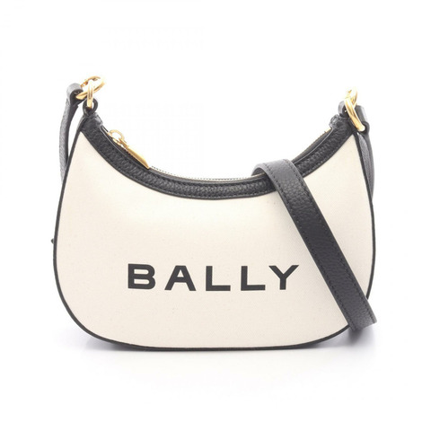 BALLY 肩背包 斜背包 帆布 皮革 米色 黑色 二手 女款 LOGO