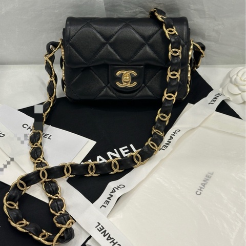 香奈兒 Chanel 24k hobo 黑金 腋下包 羊皮 雙c寬肩帶