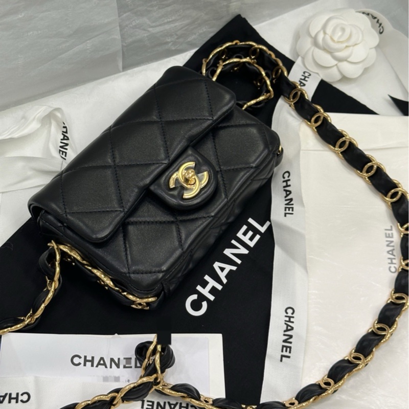香奈兒 Chanel 24k hobo 黑金 腋下包 羊皮 雙c寬肩帶-2