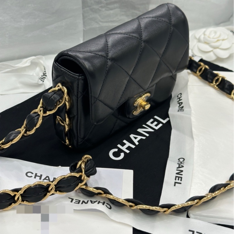 香奈兒 Chanel 24k hobo 黑金 腋下包 羊皮 雙c寬肩帶-3