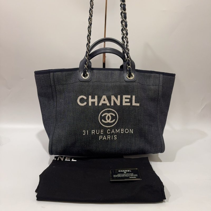 CHANEL牛仔丹寧銀釦沙灘包-0