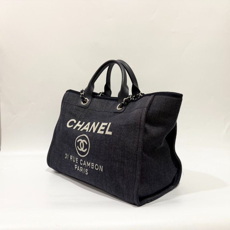 CHANEL牛仔丹寧銀釦沙灘包-3