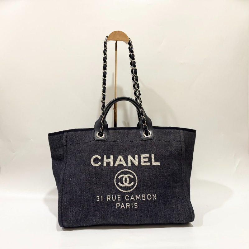 CHANEL牛仔丹寧銀釦沙灘包-6