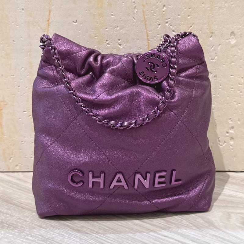 CHANEL mini 22 金屬紫色鏈條小包 芯片款-2