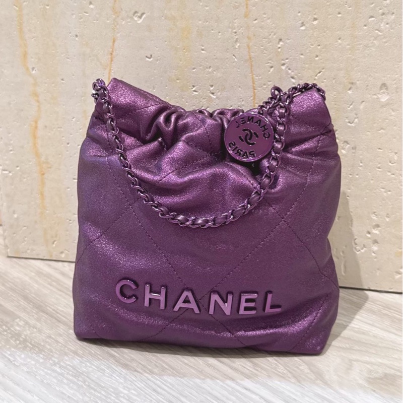 CHANEL mini 22 金屬紫色鏈條小包 芯片款-3
