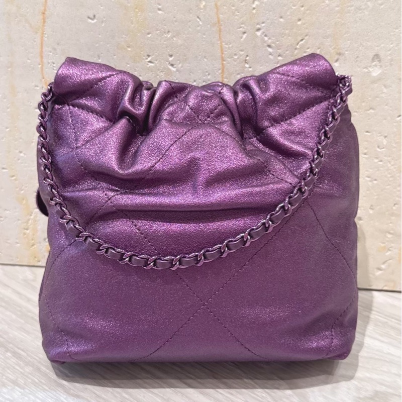 CHANEL mini 22 金屬紫色鏈條小包 芯片款-4
