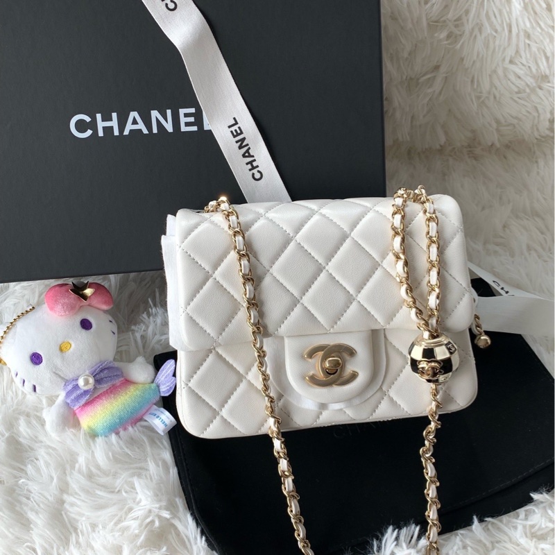 香奈兒 Chanel 23c 馬賽克 足球 方胖子 白色 限定款 斜挎包-0