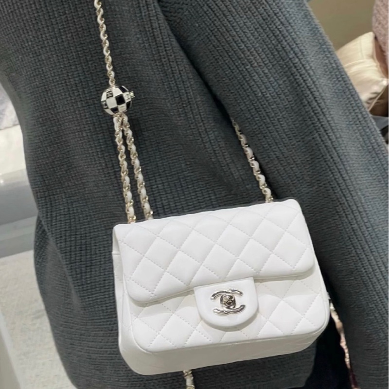 香奈兒 Chanel 23c 馬賽克 足球 方胖子 白色 限定款 斜挎包-4