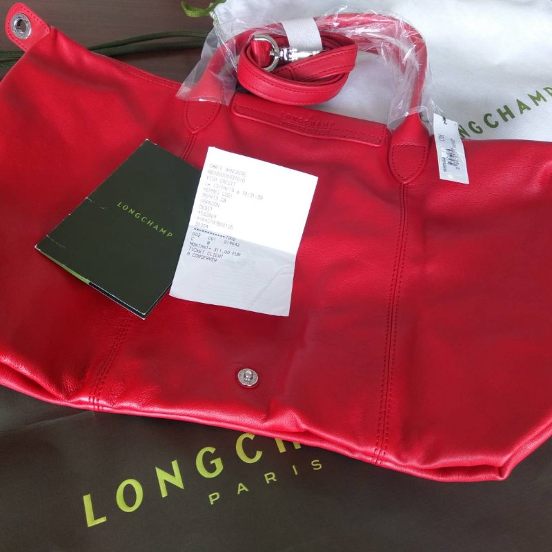 全新正品longchamp hodo款真皮紅色m號手提/斜背包-0