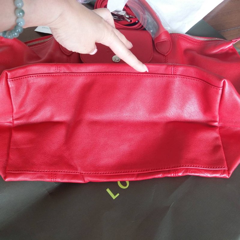 全新正品longchamp hodo款真皮紅色m號手提/斜背包-4