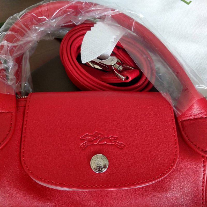 全新正品longchamp hodo款真皮紅色m號手提/斜背包-5