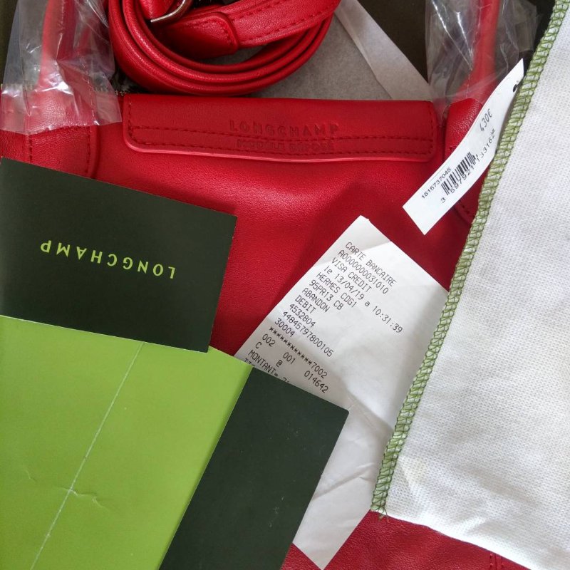 全新正品longchamp hodo款真皮紅色m號手提/斜背包-7