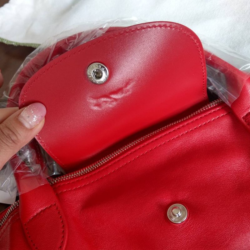 全新正品longchamp hodo款真皮紅色m號手提/斜背包-9