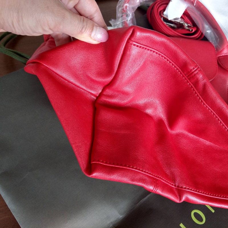 全新正品longchamp hodo款真皮紅色m號手提/斜背包-13