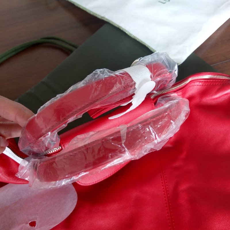 全新正品longchamp hodo款真皮紅色m號手提/斜背包-14