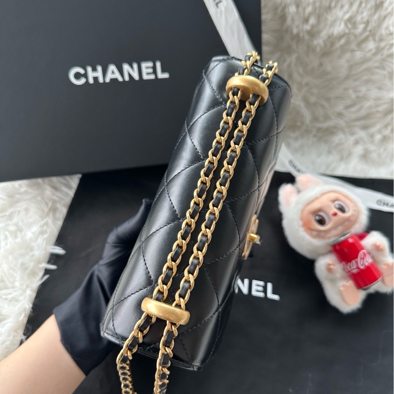 香奈兒 Chanel 25s cf mini 19cm 雙金球 雙金珠 黑金 黑色 金扣 牛皮 手提 單肩 斜挎-3