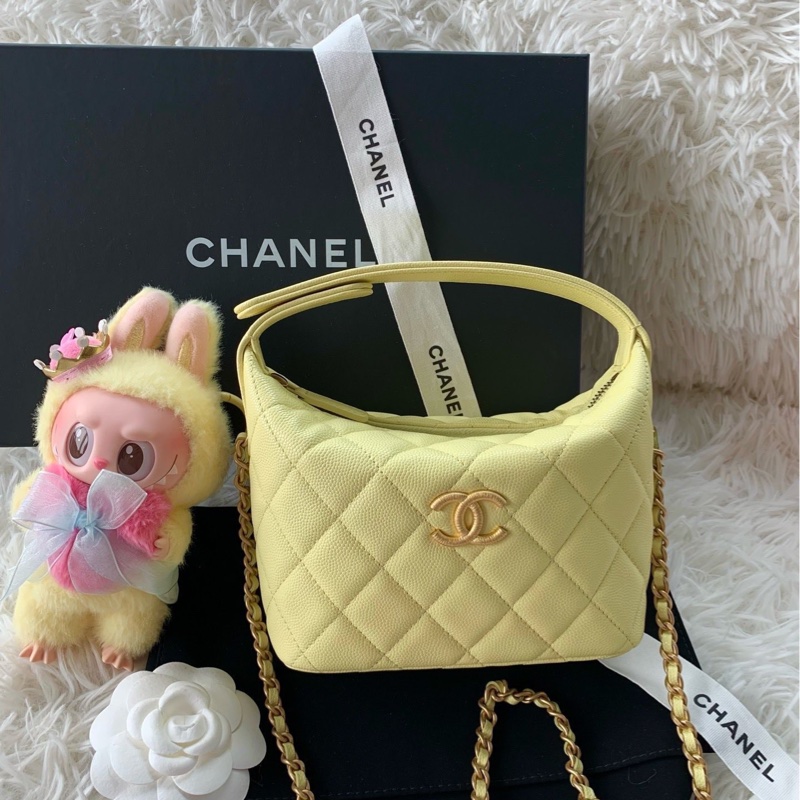 香奈兒 chanel 25p 飯盒包 拉絲金扣大logo 荔枝牛皮 小雞黃-0