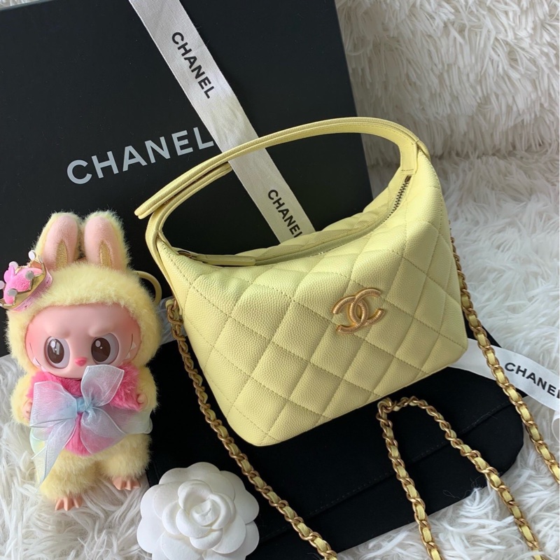 香奈兒 chanel 25p 飯盒包 拉絲金扣大logo 荔枝牛皮 小雞黃-1