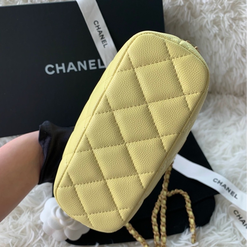 香奈兒 chanel 25p 飯盒包 拉絲金扣大logo 荔枝牛皮 小雞黃-5