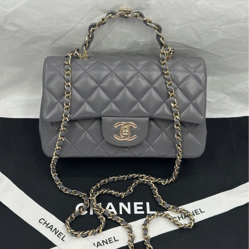 香奈兒 Chanel 23k logo 手柄 cf mini handle 高級灰-0