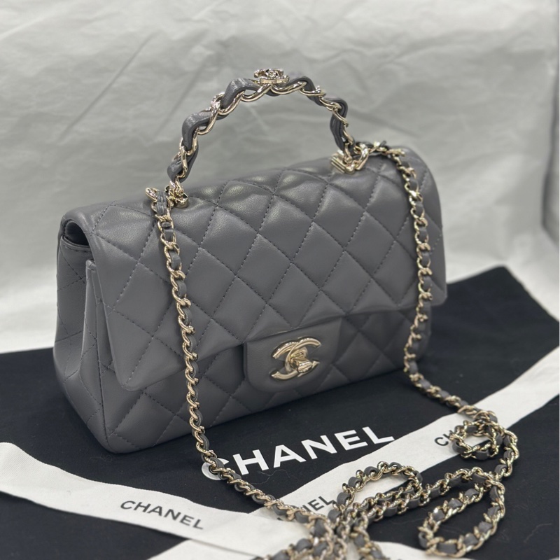 香奈兒 Chanel 23k logo 手柄 cf mini handle 高級灰-5