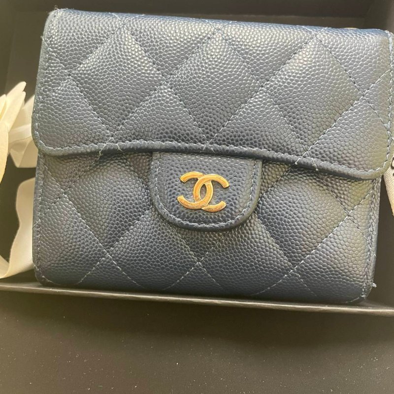 正品chanel 三夾短夾 海軍藍色(附購證)-2