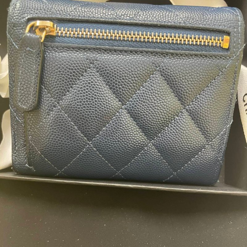 正品chanel 三夾短夾 海軍藍色(附購證)-6