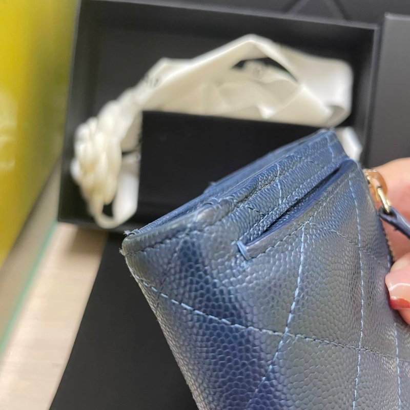 正品chanel 三夾短夾 海軍藍色(附購證)-7