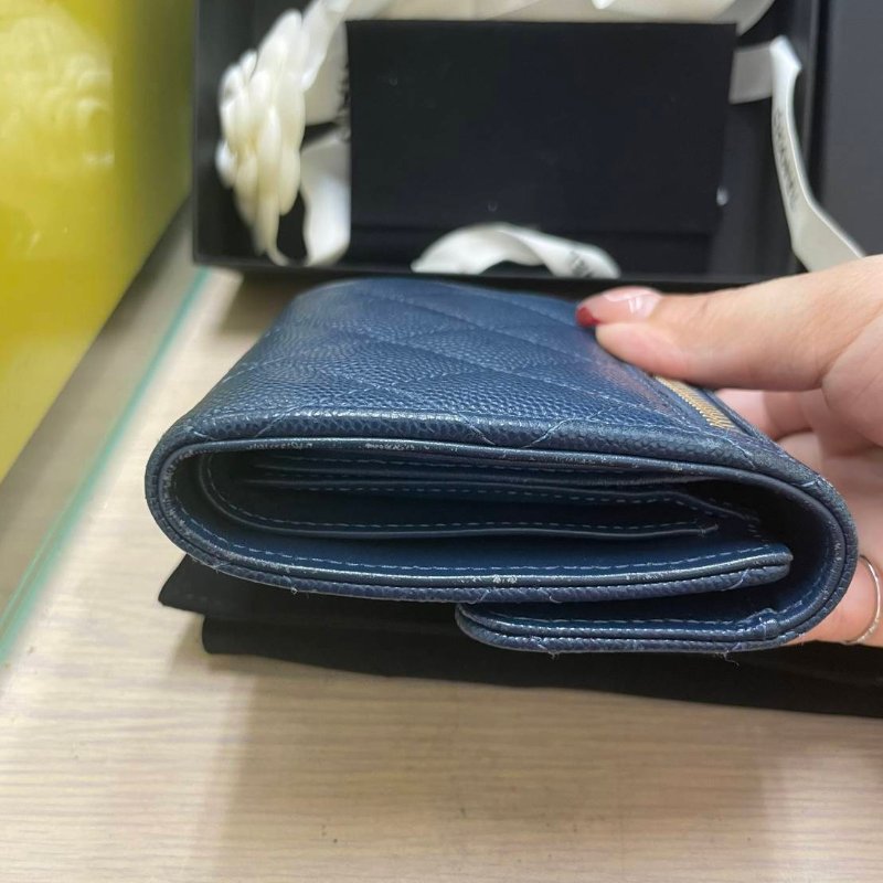 正品chanel 三夾短夾 海軍藍色(附購證)-8