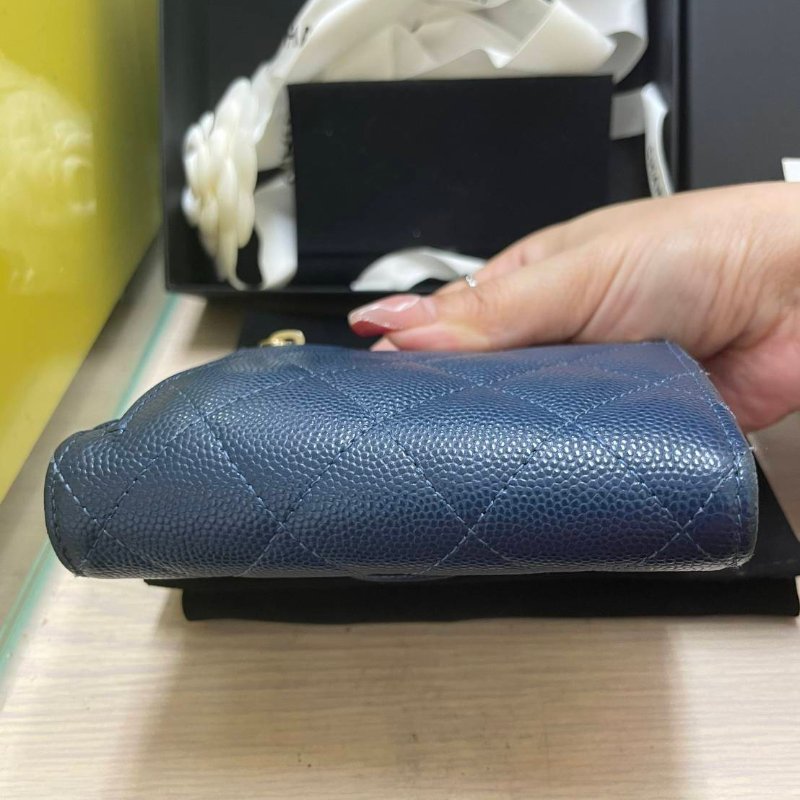 正品chanel 三夾短夾 海軍藍色(附購證)-9