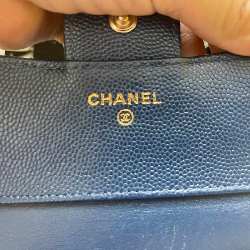 正品chanel 三夾短夾 海軍藍色(附購證)-11