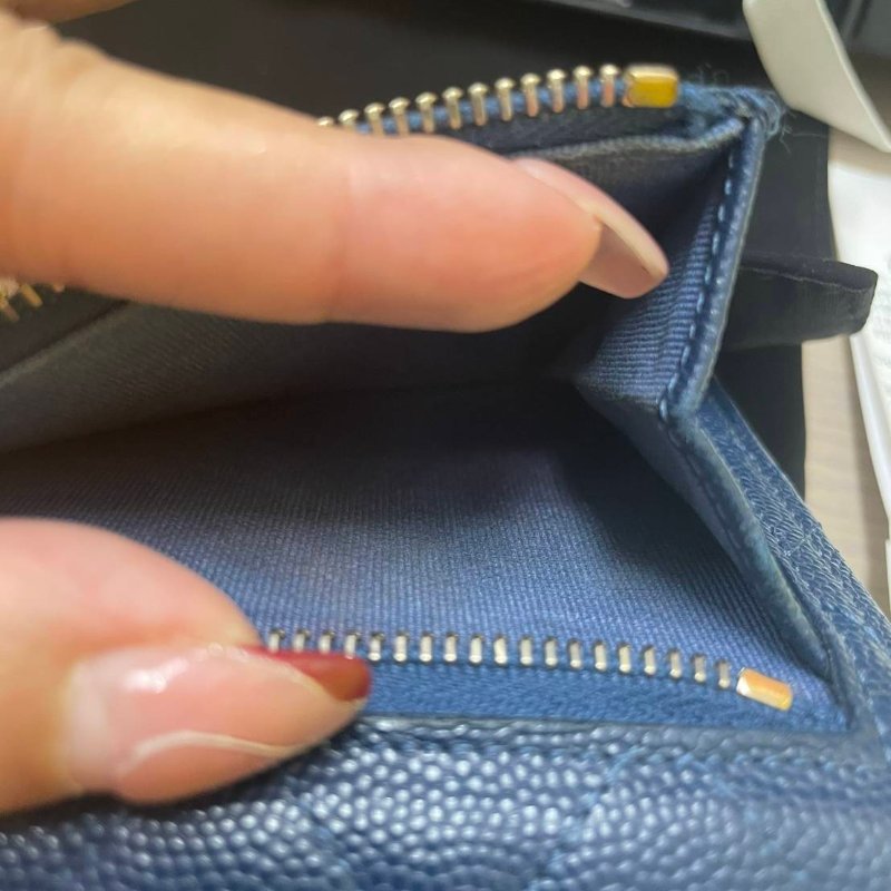 正品chanel 三夾短夾 海軍藍色(附購證)-15