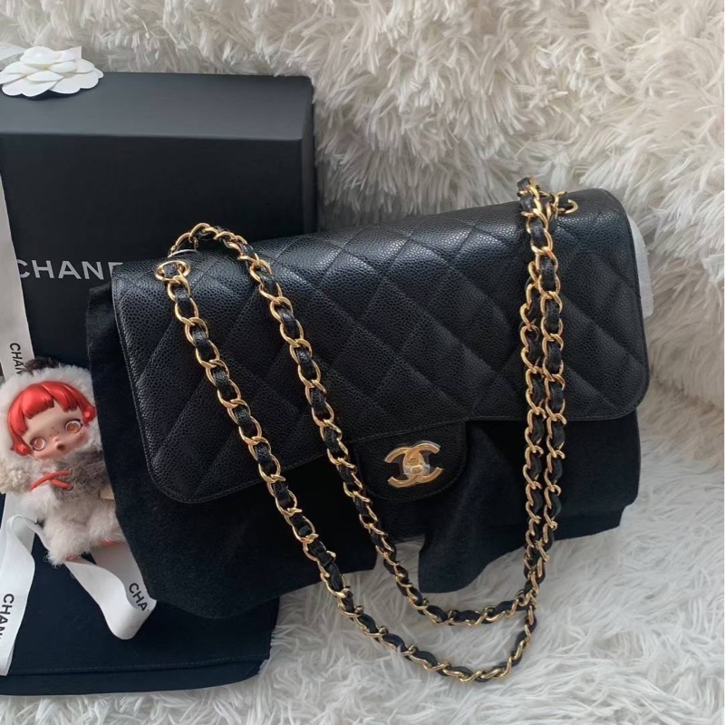 Chanel cf Jumbo 荔枝牛皮 可斜挎單肩-0