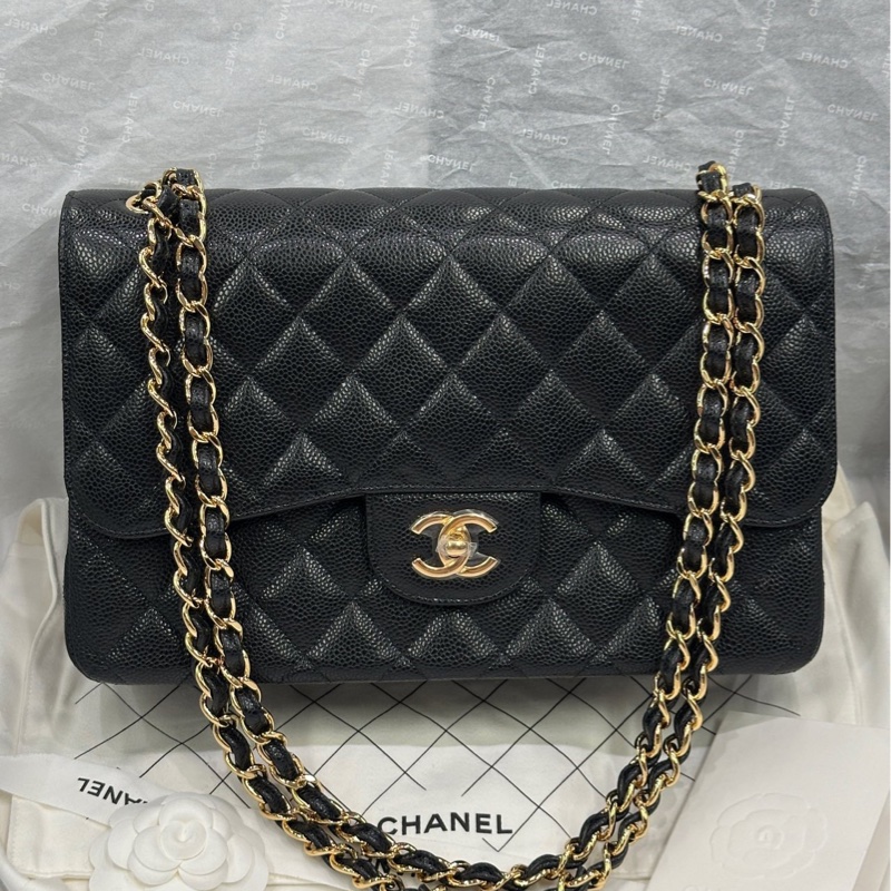 Chanel cf Jumbo 荔枝牛皮 可斜挎單肩-1