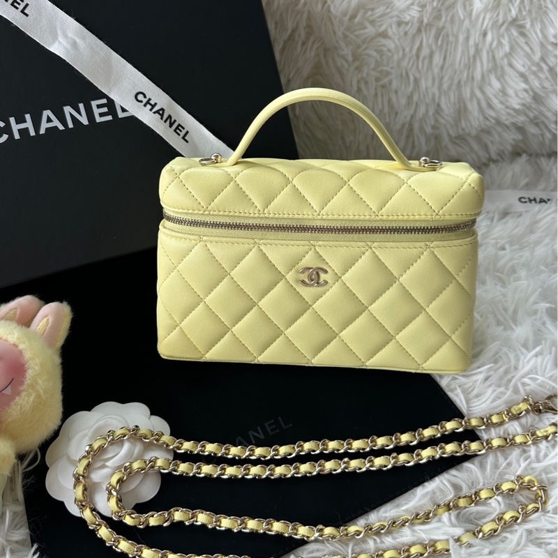 香奈兒 Chanel 25c lp 小雞黃色 飯盒包 盒子包 手提斜挎包 鏈條可拆卸-0