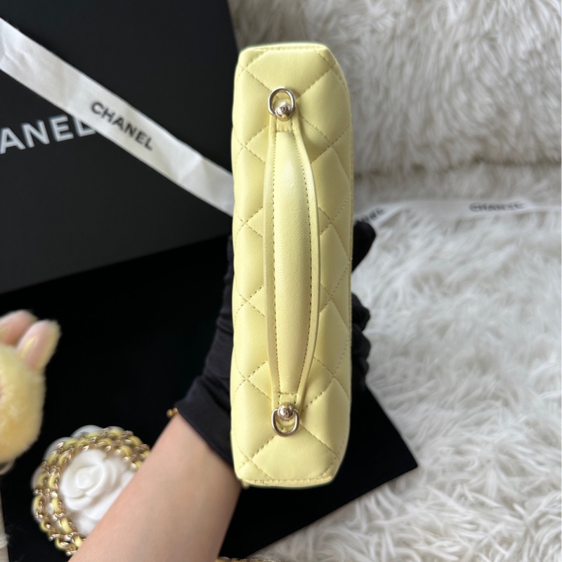 香奈兒 Chanel 25c lp 小雞黃色 飯盒包 盒子包 手提斜挎包 鏈條可拆卸-4