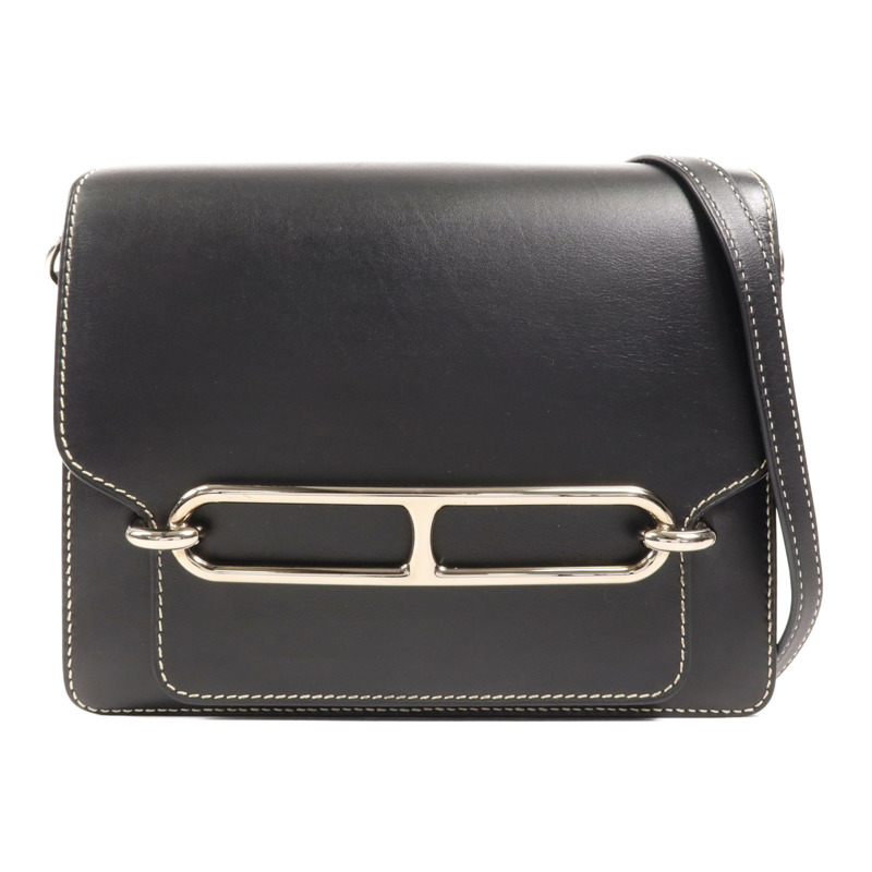 HERMES Sombrero皮革Roulis 23銀扣肩背袋Noir-0