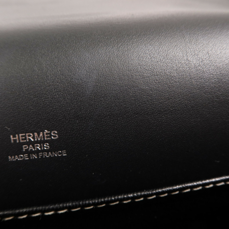 HERMES Sombrero皮革Roulis 23銀扣肩背袋Noir-15