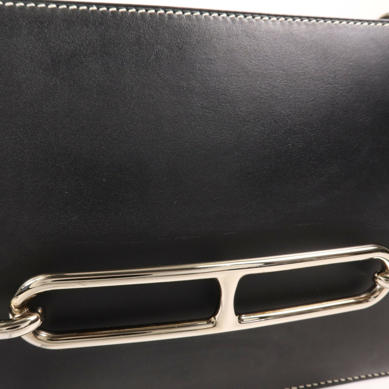 HERMES Sombrero皮革Roulis 23銀扣肩背袋Noir-17