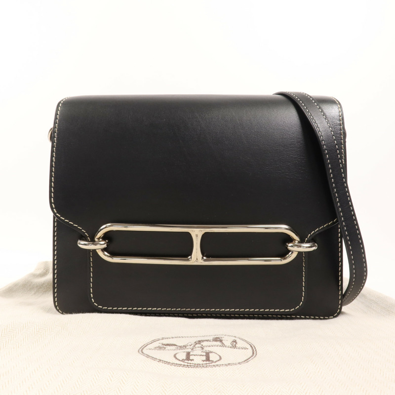 HERMES Sombrero皮革Roulis 23銀扣肩背袋Noir-20