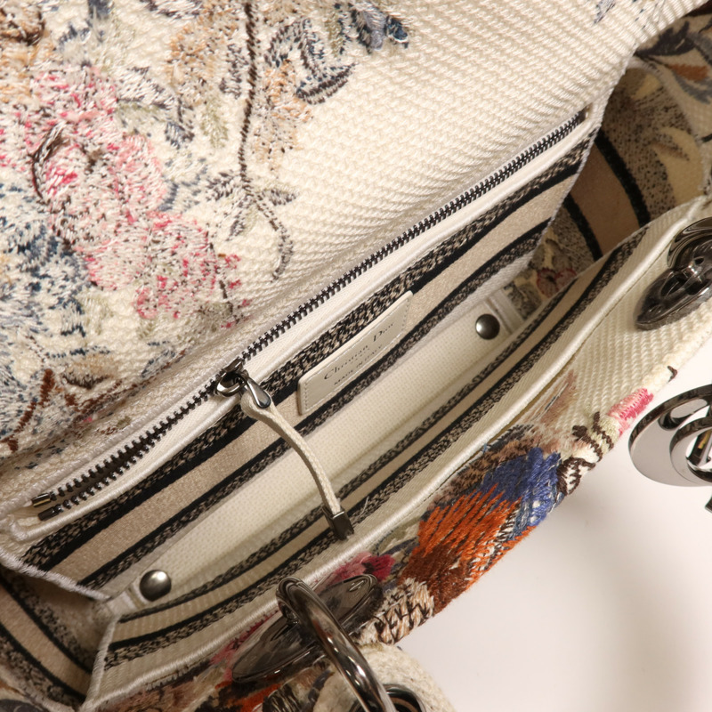 Dior 帆布Lady Dior Medium銀扣手挽肩背兩用袋-9